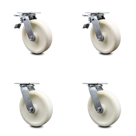 Service Caster 8 Inch Nylon Swivel Caster Set with Ball Bearing 2 Total Lock Brake SCC SCC-TTL30S820-NYB-2-S-2